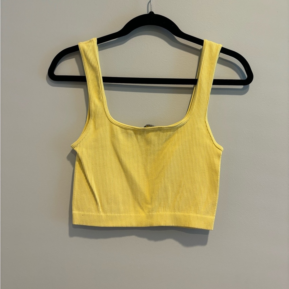 Zara Yellow Cropped Ribbed Square Neck Tank - Picture 2 of 2
